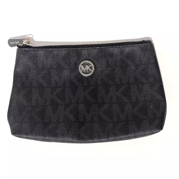 Michael Kors Handbags - Michael Kors Small Makeup Jewelry Bag Signature MK Design Black